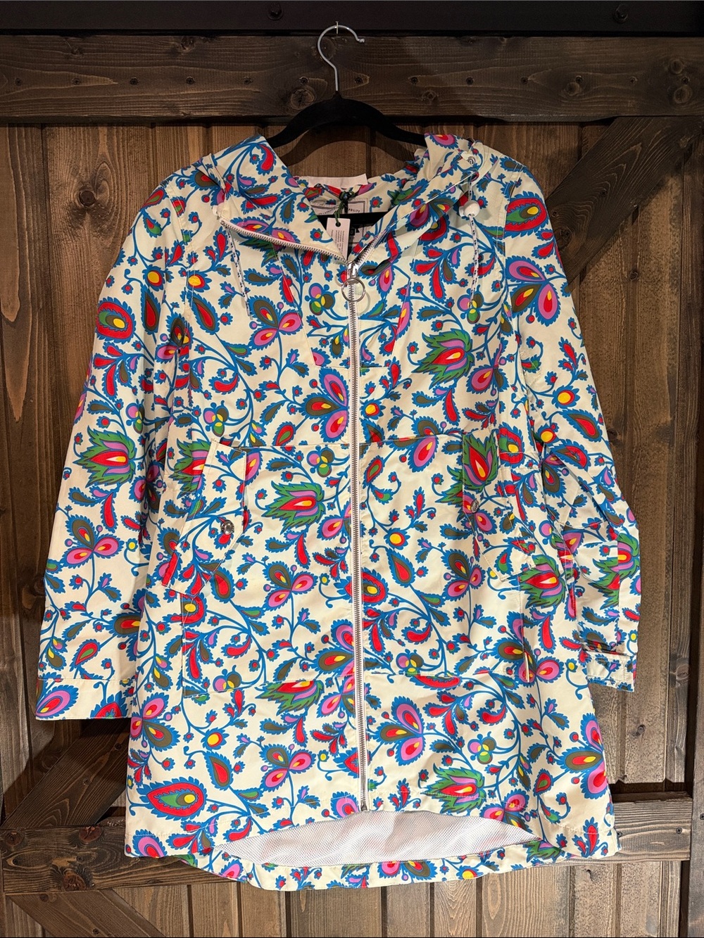 Penfield White Floral Zip-Front Hooded Trench Coat